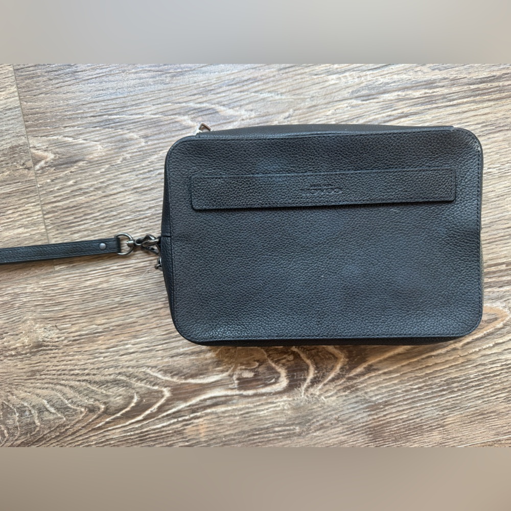 COACH MENS POUCHETTE BLACK CROSSGRAIN LEATHER WRISTLET WALLET F59117